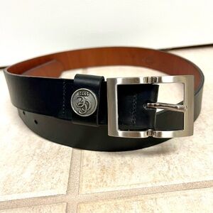YRI black leather Y2K belt square silver-tone pin buckle logo-embossed size 36